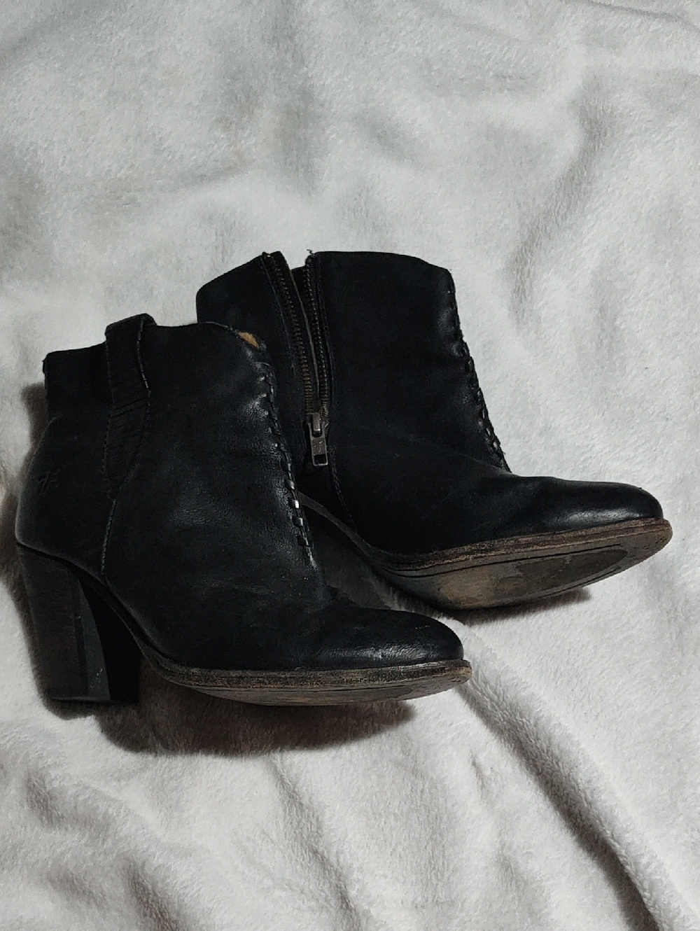 Frye Black Leather Ankle Booties with Side Zip